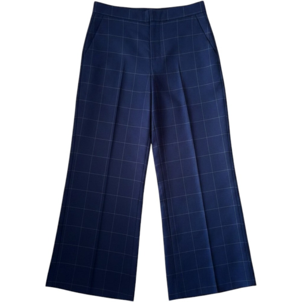 Banana Republic Wide Leg Pants 0 Navy Blue Windowpane Plaid Dark‎ Academia